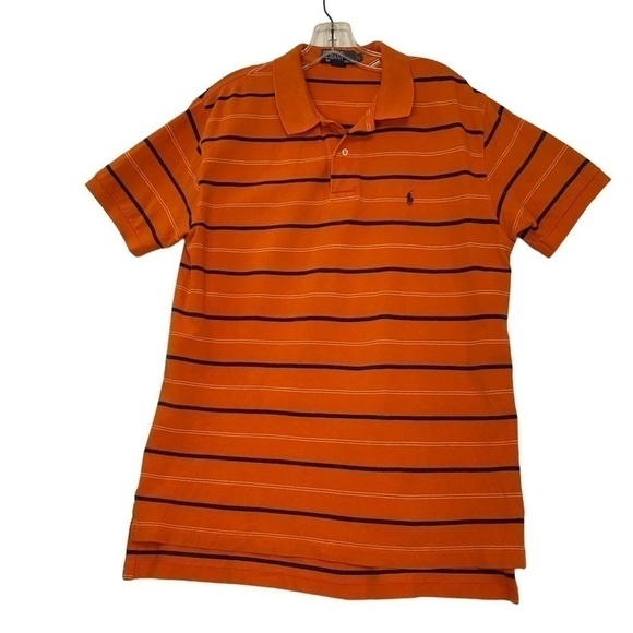 Polo Ralph Lauren Blue Label Orange Blue Stripe 100% Cotton Polo Size Large​ - Picture 1 of 6